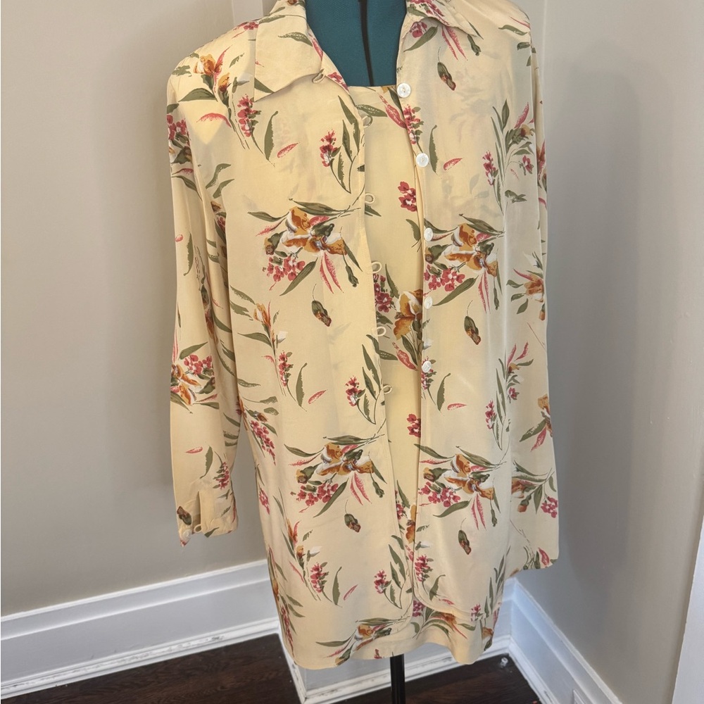 100%Silk Stylish floral 2-pieces dress